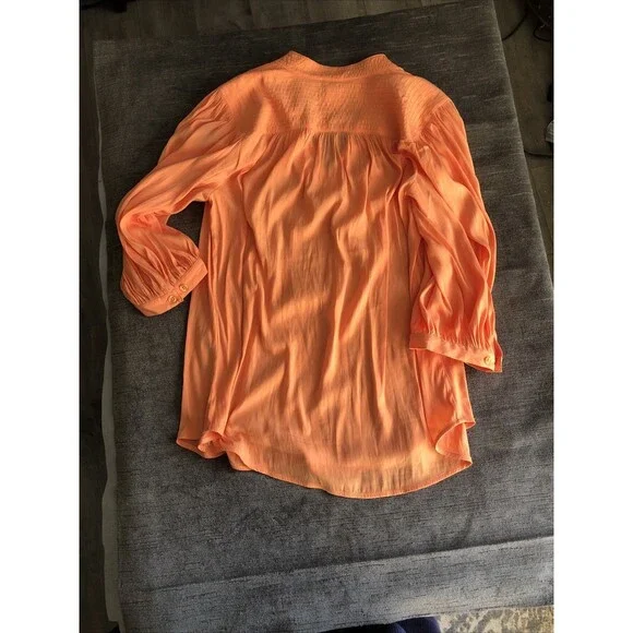 Chico’s Size 1 Orange Tunic V Neck Top Flowy Easy Care Career Or Casual 8/10 - Picture 11 of 11